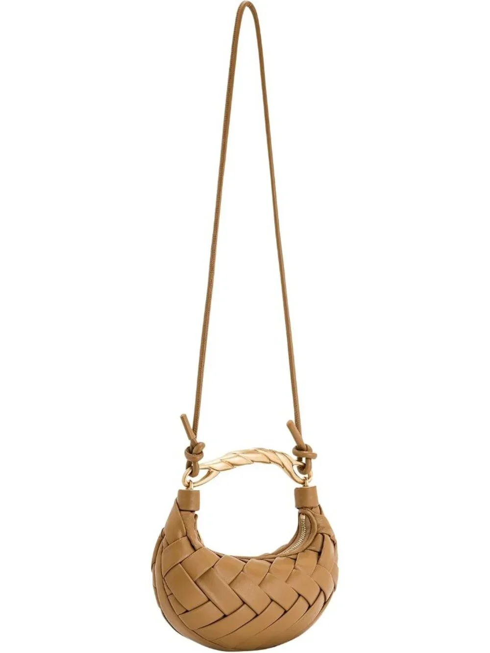 👜Women's Brown Orla Woven Top Zipper Handle Bag Gold Twist Handle Purse